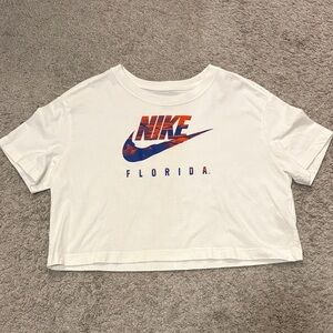 Nike Flordia Women’s Crop Top White Tee with Orange and Blue